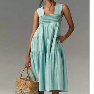 Anthropologie The Helena Square-Neck Tiered Midi Dress